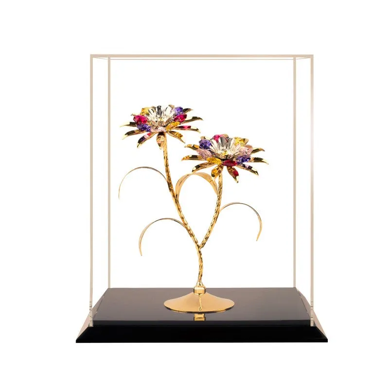 Twin Daisy Elegance 24K Gold Plated Mild Steel Showpiece (Multicolor) media 4