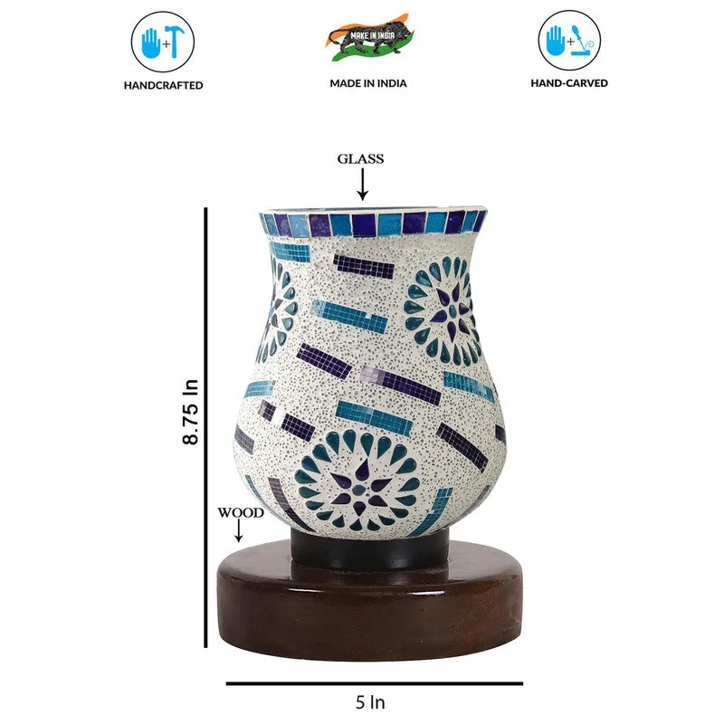 Skylyn Mosaic Glass Table Lamp With Wooden Base - Multicolor media 8