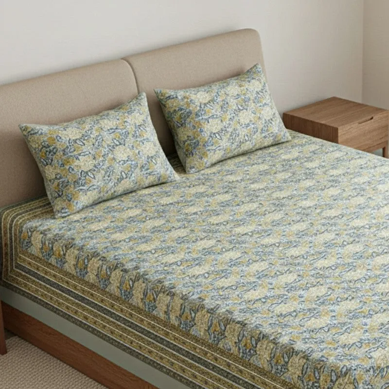 Dhriti Cotton Bedsheet (Light Blue, Beige) - 180 TC media 3