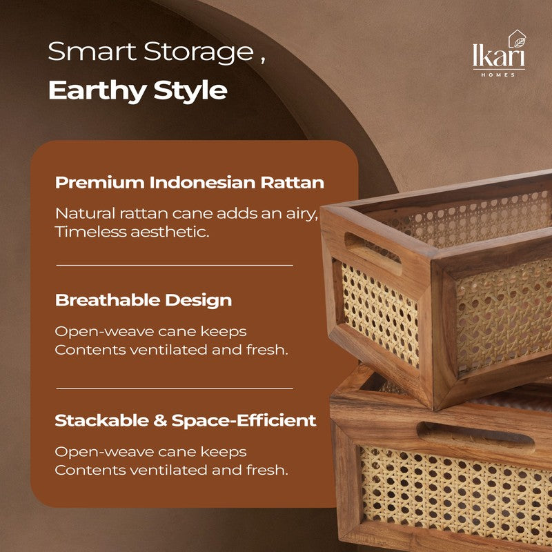 WoodCraft Teak Wood Storage Basket - Set of Two media 5