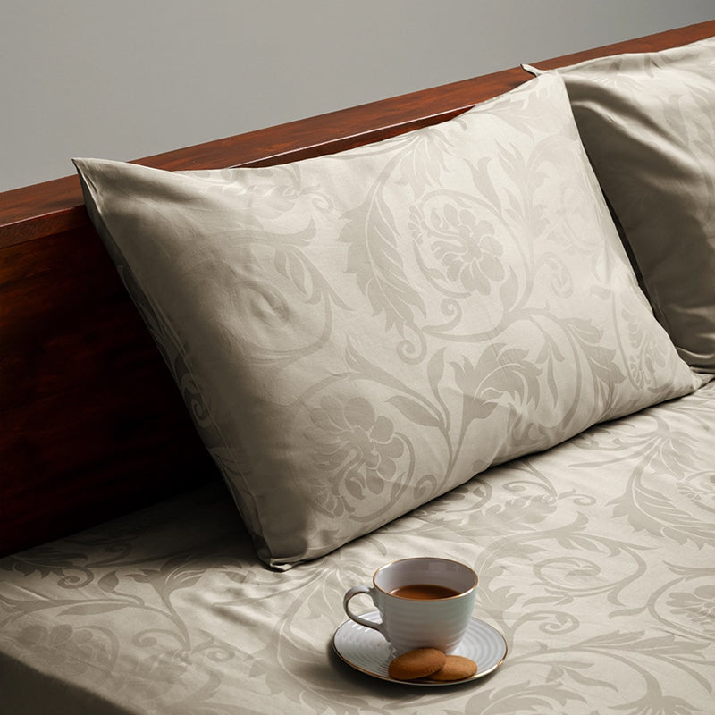 Bloom Bold Jacquard Cotton Bedsheet (Beige) - 300 TC media 5