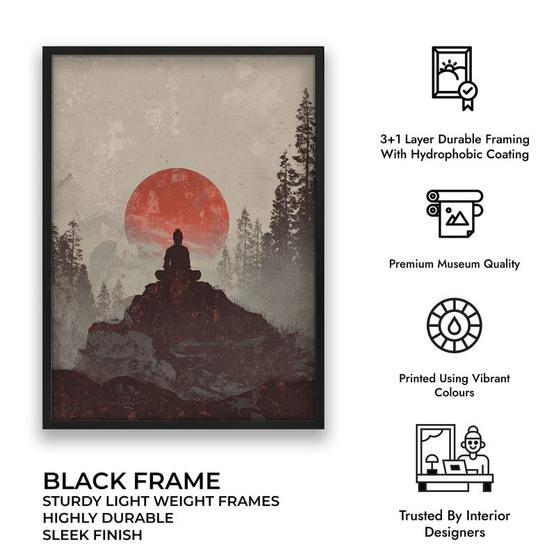 Crimson Sun III Over Silent Peaks Wall Painting With Black Frame media 8