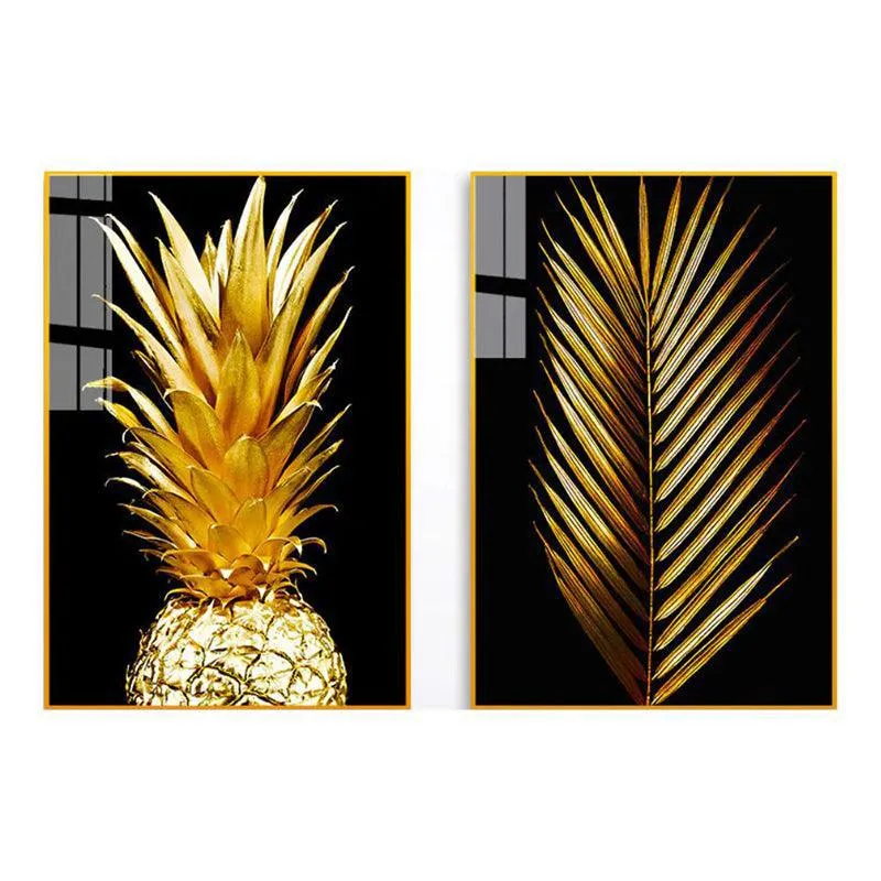 Tropical Midas Modern Canvas Wall Art With Frame (Gold) - Set Of Two media 3