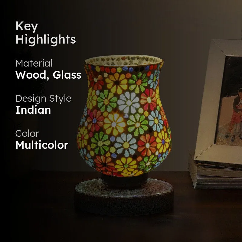 Lumessa Mosaic Glass Table Lamp With Wooden Base - Multicolor media 2