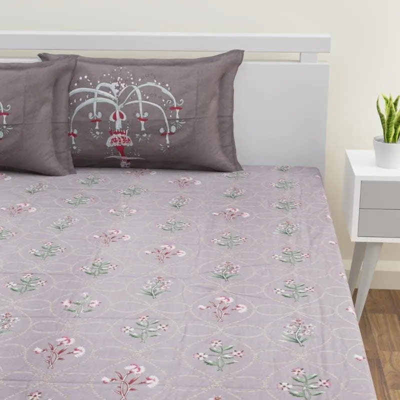Jitika Printed Cotton Bedsheet (Grey) - 180 TC media 1