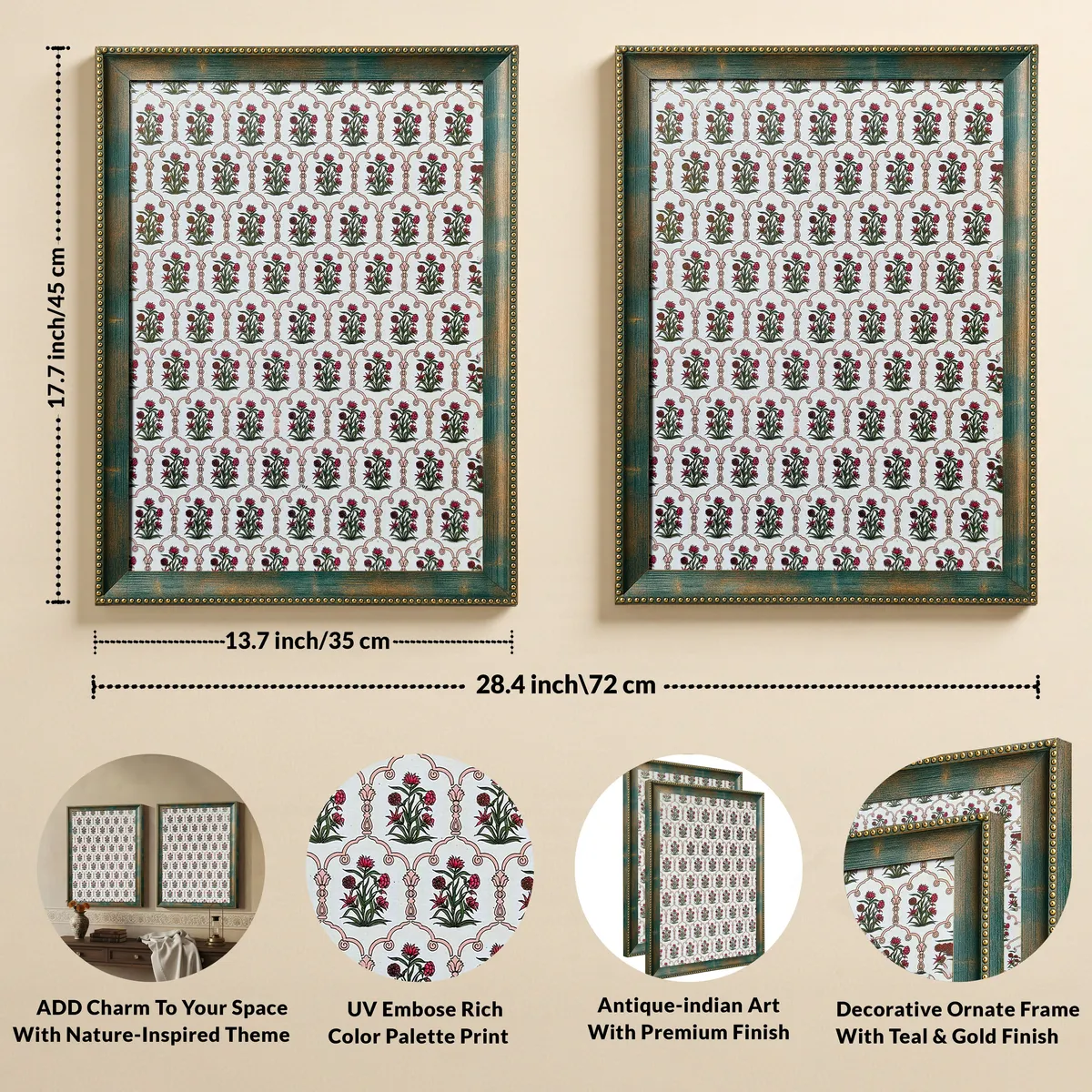 Traditional Floral Pattern Wall Painting With Frame - Set Of Two media 4