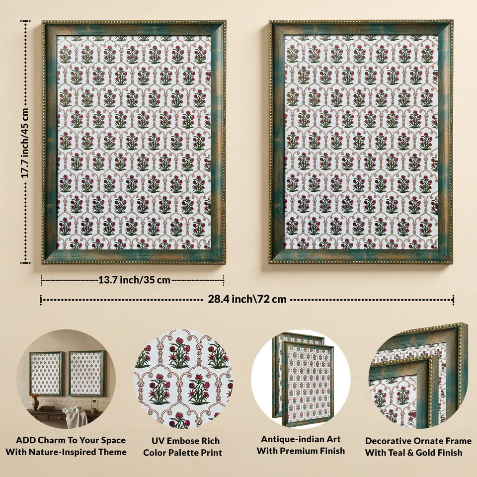 Traditional Floral Pattern Wall Painting With Frame - Set Of Two media 4