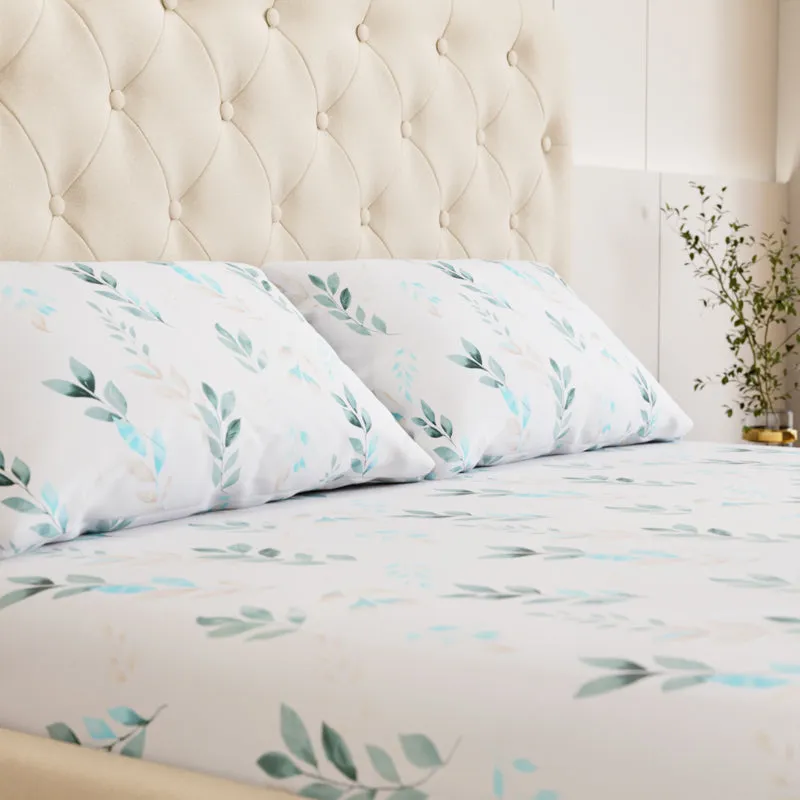Willow Floral Cotton Bedsheet (Sea Green) - 180 TC media 3