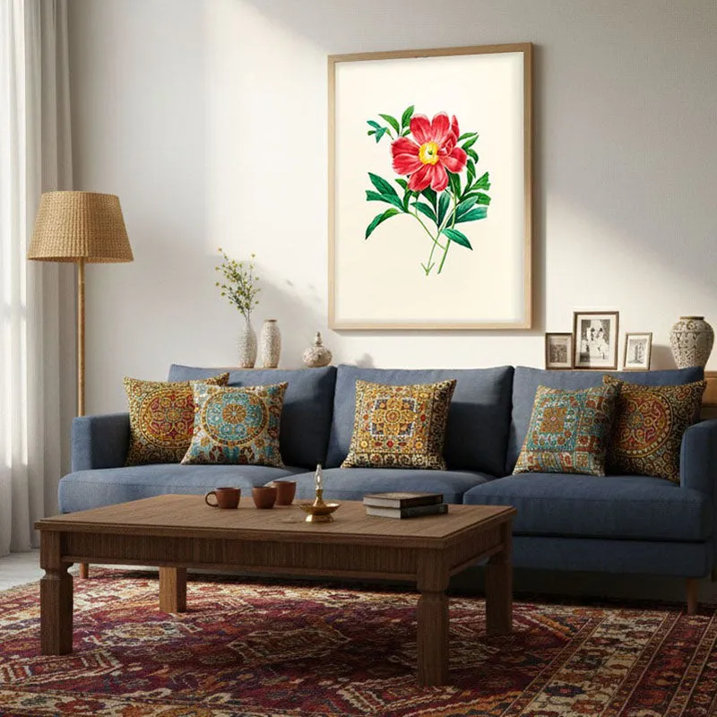 Fiery Bloom Archival Paper Wall Art - Natural Brown Frame media 3
