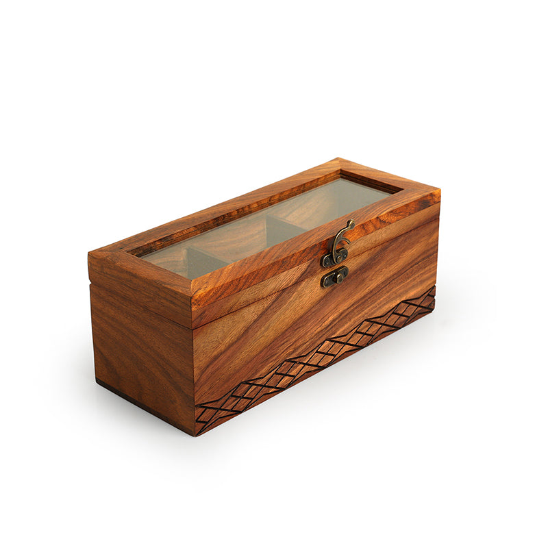 Mehira Sheesham Wood & Glass Tea Box media 3