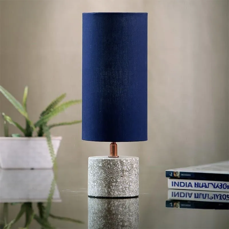 Round Terrazzo Hand Crafted Fabric Table Lamp - Blue,Grey media 3