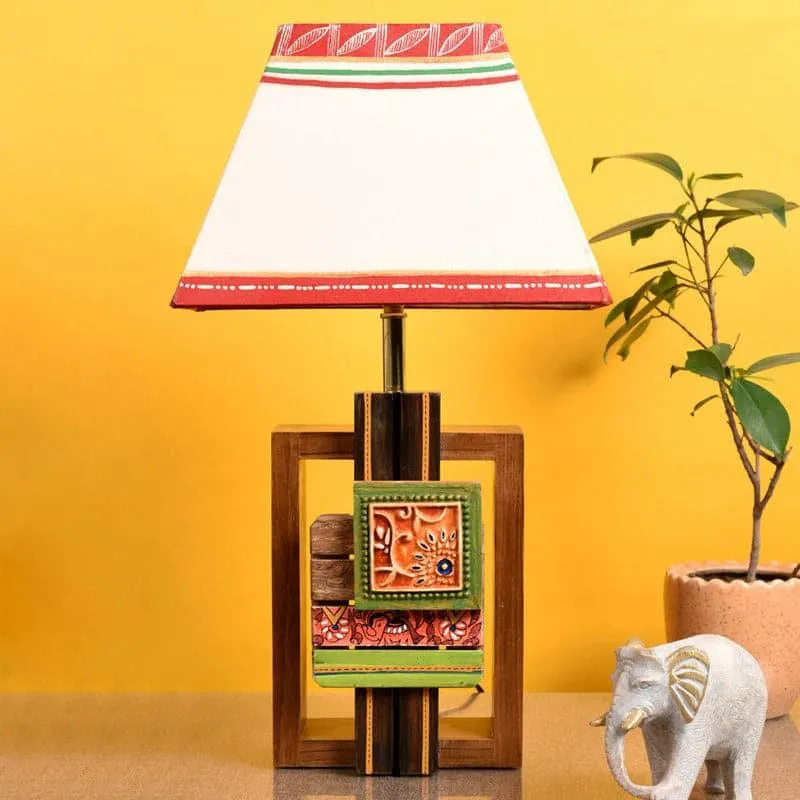 Prena Wooden Fabric Table Lamp - Multicolor media 1