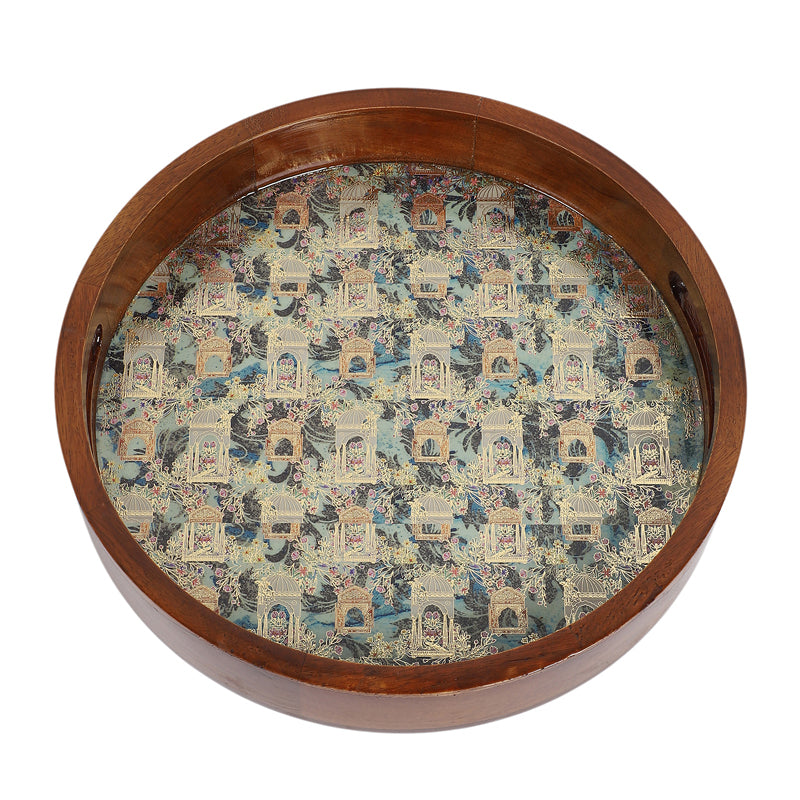 Jharokha Charm Round Wooden Serving Tray - Set of Two media 4