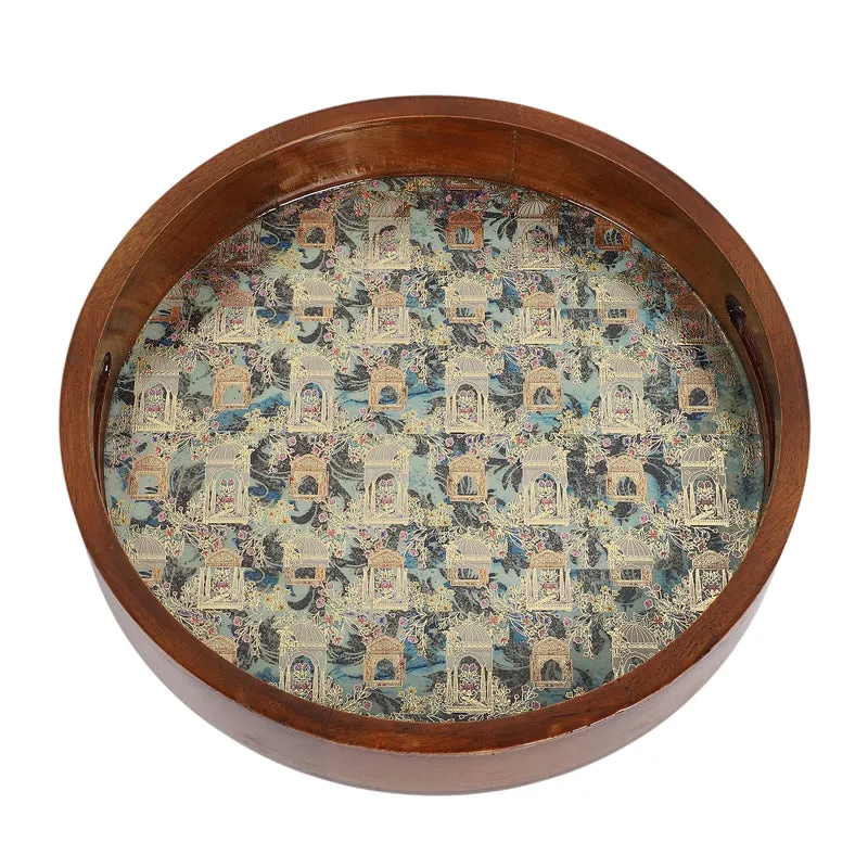 Jharokha Charm Round Wooden Serving Tray - Set of Two media 4
