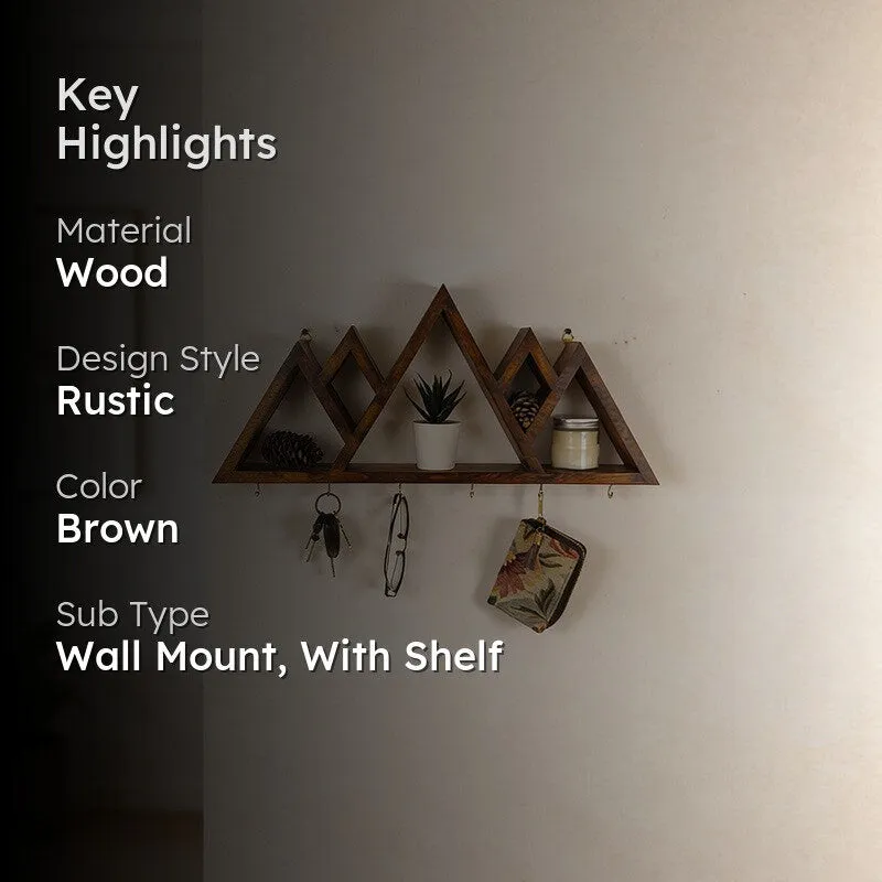 Parvata Wooden Wall Shelf Organiser with Key Holders media 2