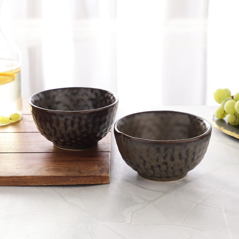 Textured Stoneware Snack Bowl (Dark Brown,350 mL) - Set Of Two media 3