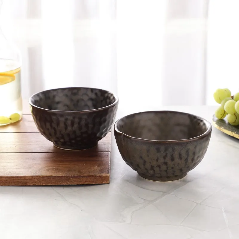 Textured Stoneware Snack Bowl (Dark Brown,350 mL) - Set Of Two media 3