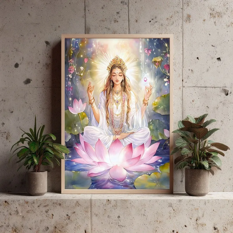 Adilakshmi Spiritual Archival Paper Wall Painting - Natural Brown Frame media 3