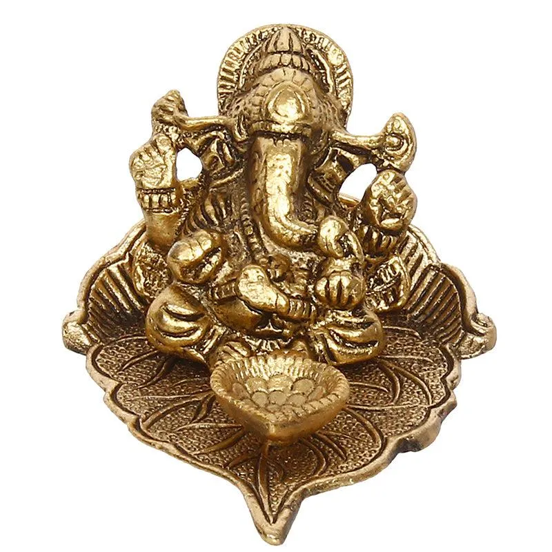 Vinayaka Leaf Diya - Gold media 3
