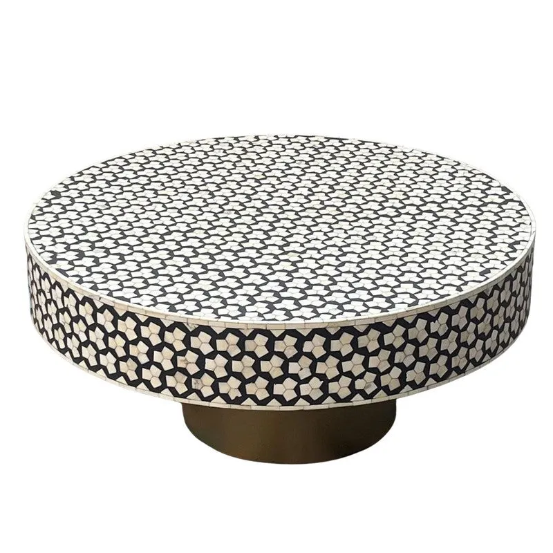 Rune Bone Inlay Round Center Table - Black,White media 4