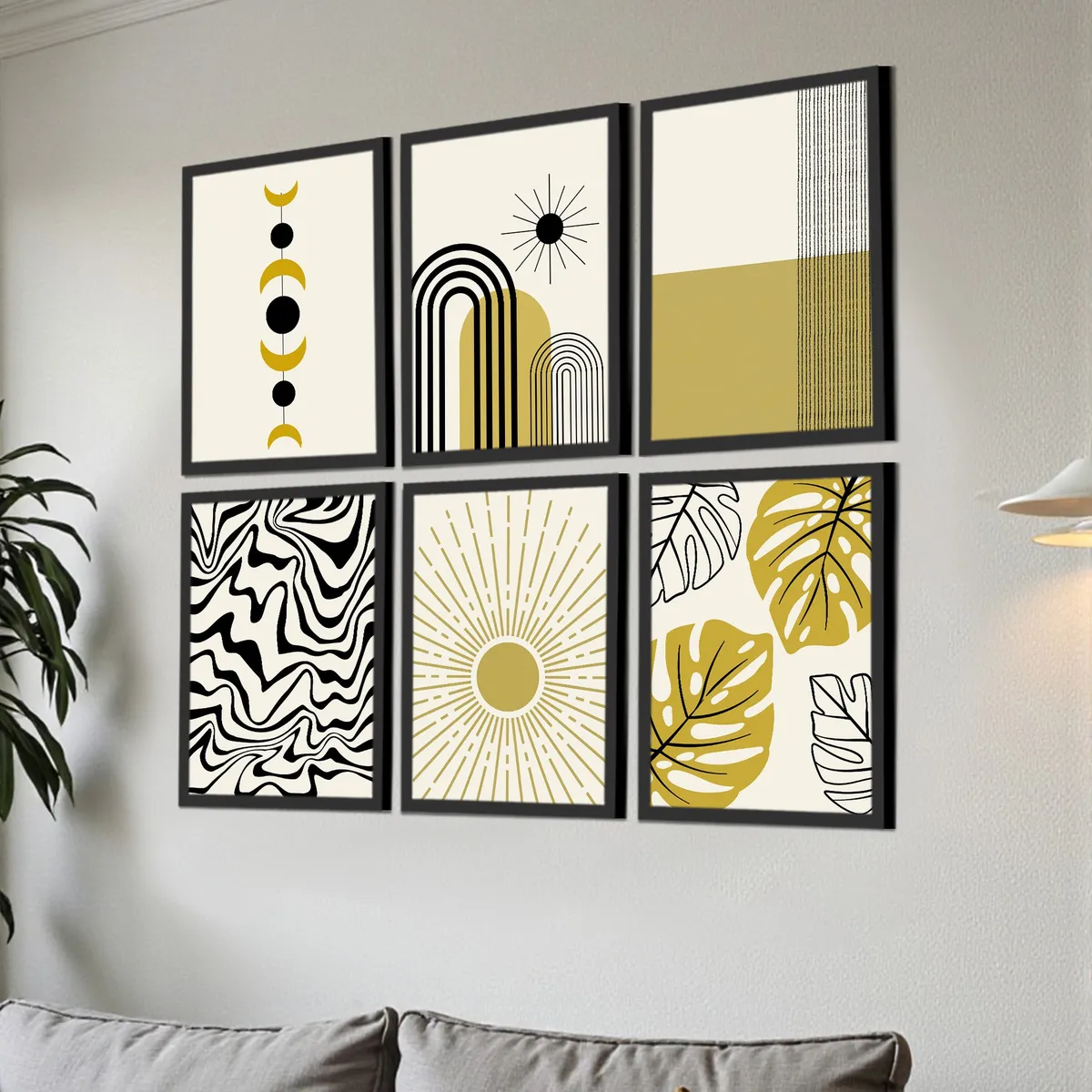 Solvia Sun Inspired Abstract Wall Painting With Frame - Set Of Six media 3