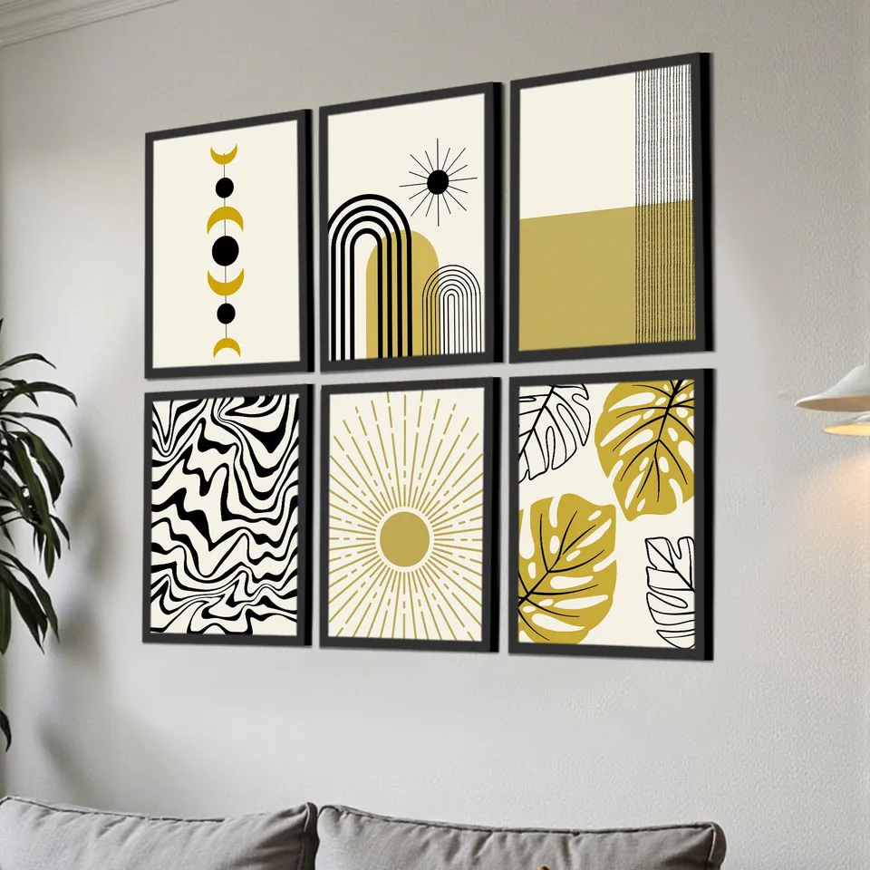 Solvia Sun Inspired Abstract Wall Painting With Frame - Set Of Six media 3