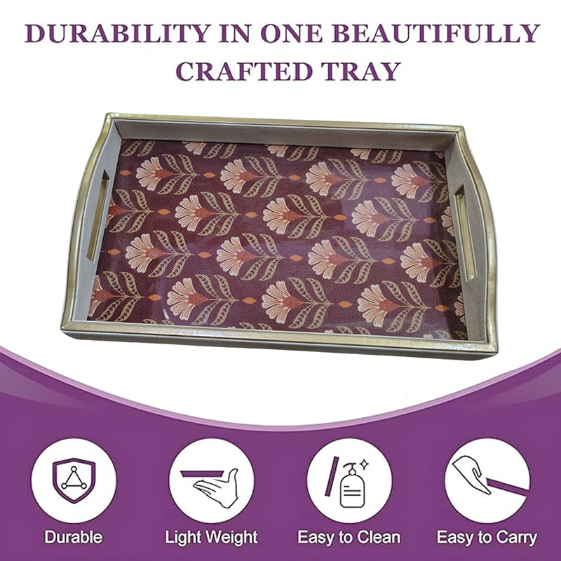 Leaf Motif Faux Leather Serving Tray media 4
