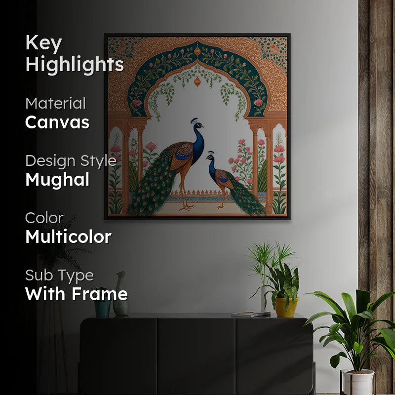 Royal Peacock Pair Canvas Wall Painting With Frame - Black media 2