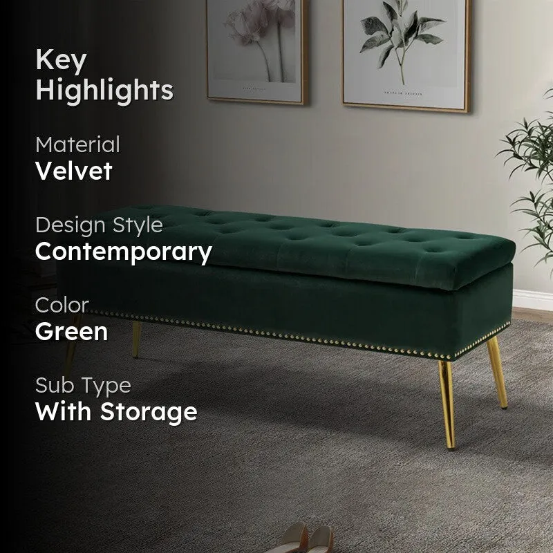 Carnes Velvet And Steel Bench - Green media 2
