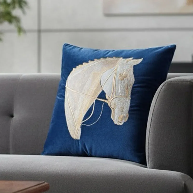 Equine Embroidered Cushion cover - Blue media 3