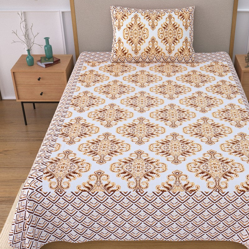 Linora Ethnic Cotton Bedsheet (Yellow & White) - 240 TC media 4