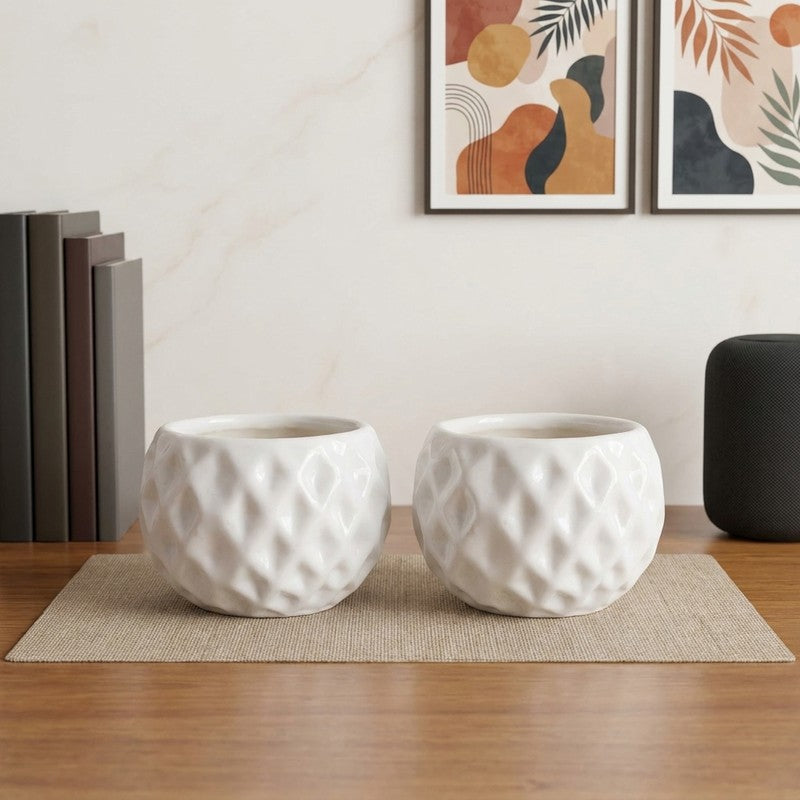 Moonstone Textured Ceramic Planter - Set of Two