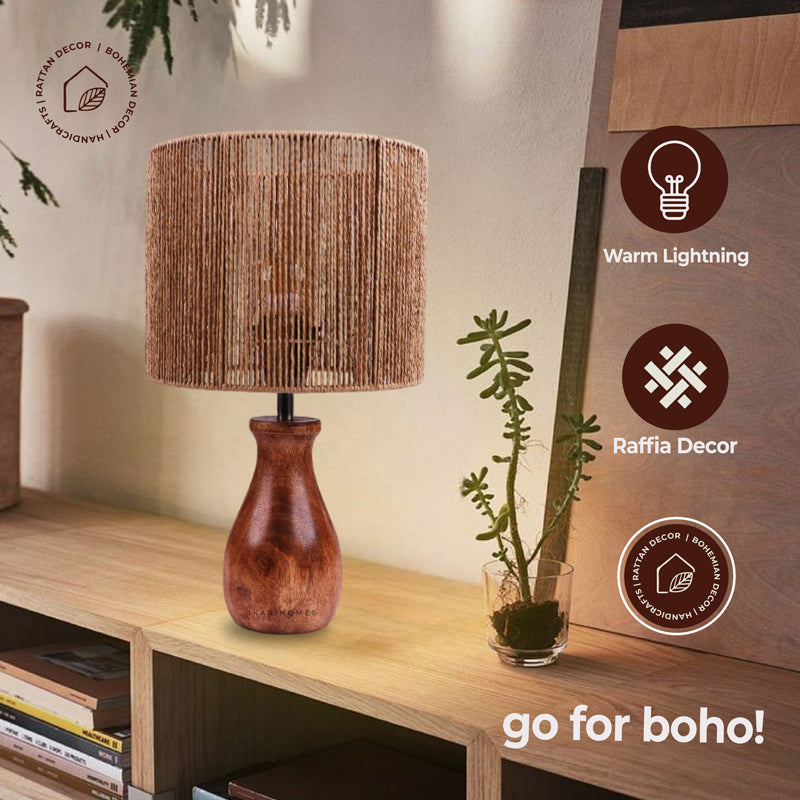WhirlLit Rattan Mango Wood Table Lamp - Beige,Brown media 4