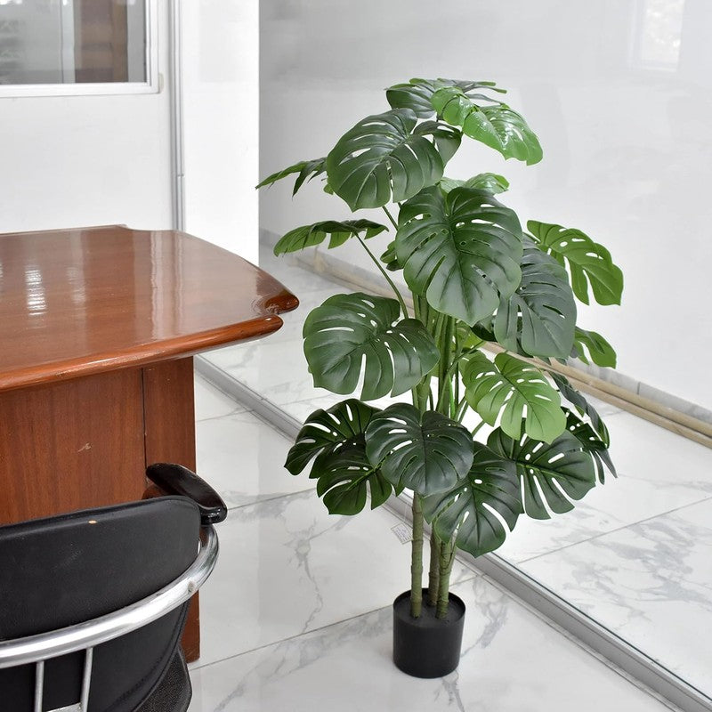ZenStem Artificial Monstera Plant With Black Plastic Pot - 4 Feet media 5