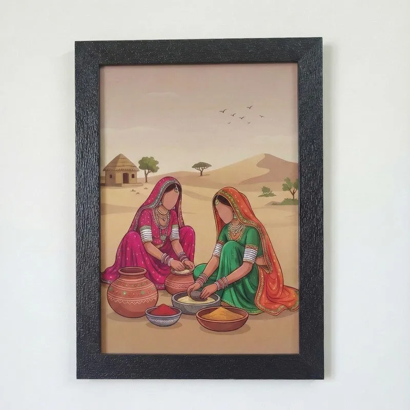 Desert Courtyard Wall Painting With Frame - Set Of Three media 5