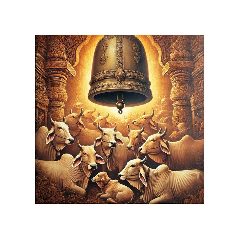 Sacred Bells & Cows Poly Canvas Wall Painting media 4