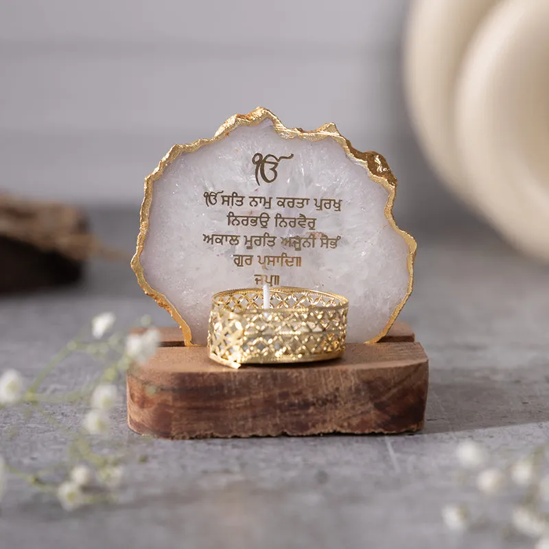 Agate Onkar Mantra Tea Light Holder - White media 3