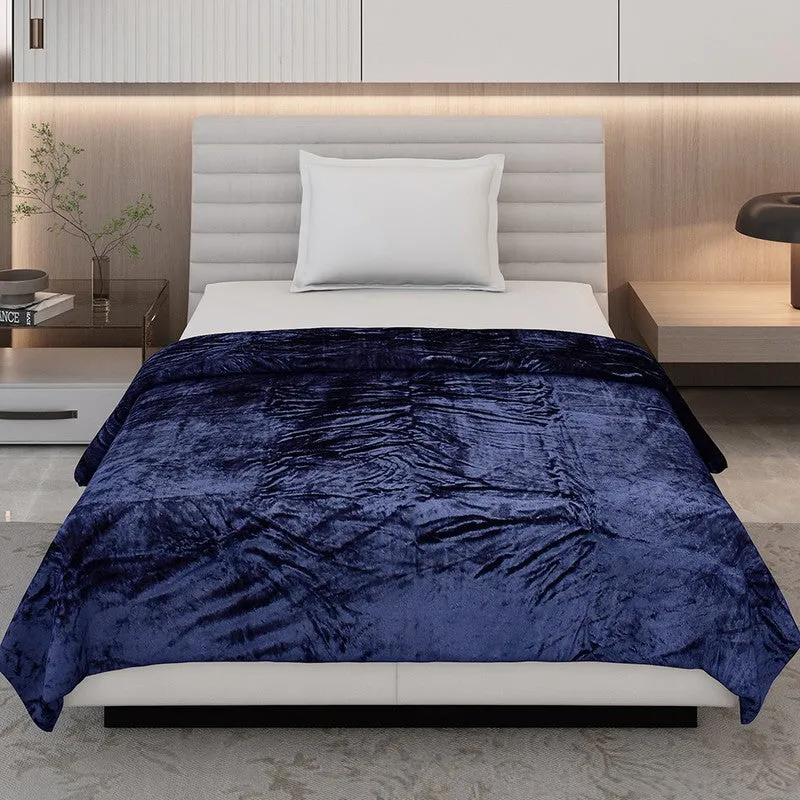Monte Carlo Luxora Solid Polyester Blanket (Navy Blue) - 300 GSM media 4