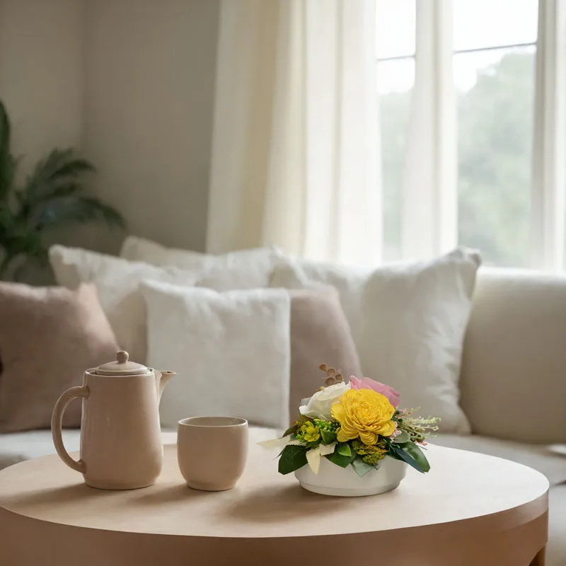Morning Frost Artificial Solawood Flower Bunch With Pot media 4