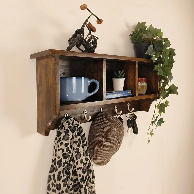 Pravaha Wooden Wall Shelf Organiser with Key Holders media 5
