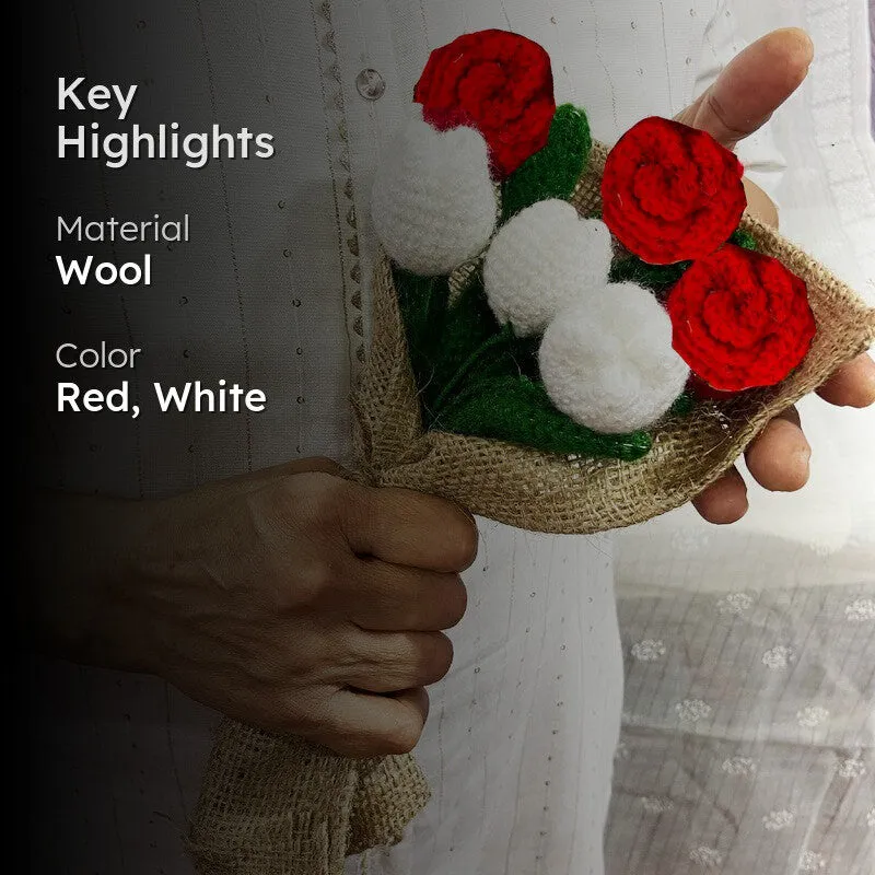 Crochet Handmade Rose Bouquet (Red,White) - Set Of Six media 2