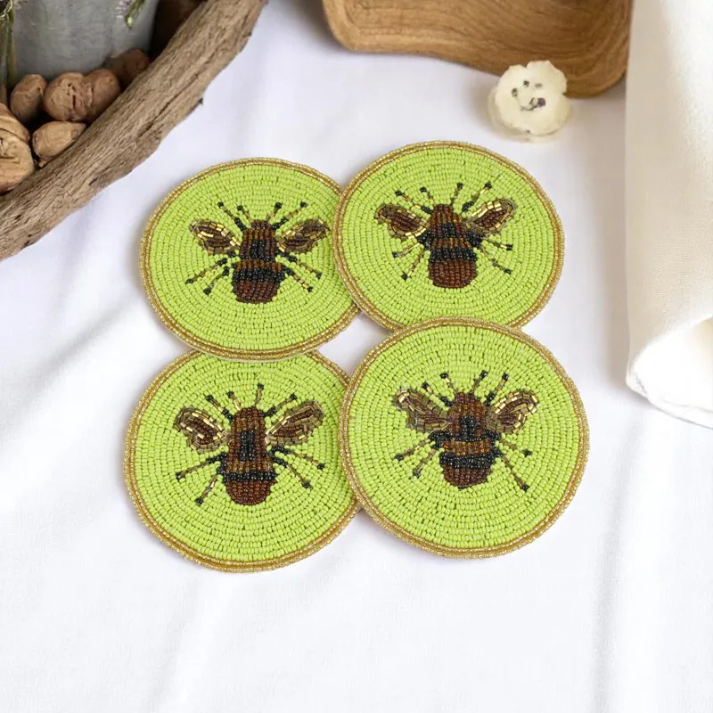 Moiraa Beaded Coaster (Green) - Set Of Four media 1
