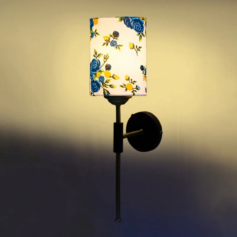 Beryll Printed Cylindrical Steel & Cotton Wall Lamp - Blue media 5