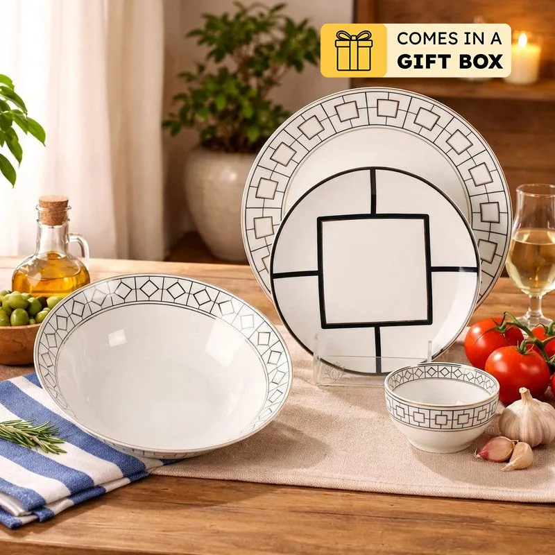 DecoCharm 24k Gold Brushed Dinner Set  (White,Black)- 20 Piece Set media 1