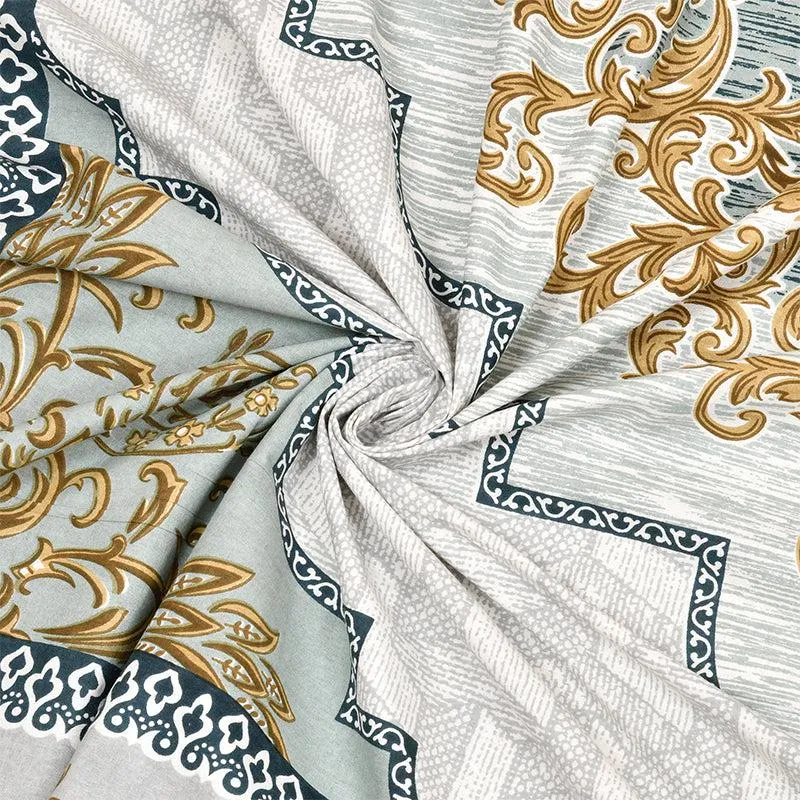 Chaitri Ethnic Cotton Bedsheet (Grey,Green) - 240 TC media 3
