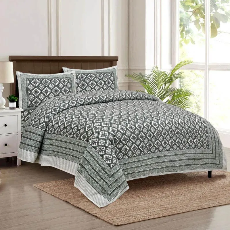 Cultural Kaleidoscope Cotton Bedsheet (Grey) - 120 TC media 1