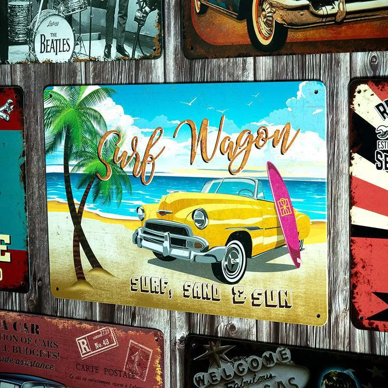 Surf Wagon Retro Metal Wall Accent media 1