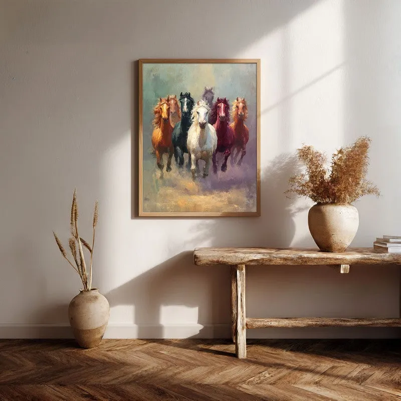 Majestic Horse Run Wall Painting With Brown Frame media 7