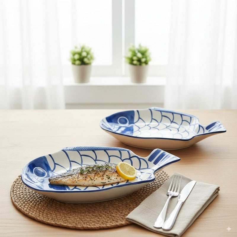 Klyne Porcelain Platter (Blue) - Set Of Two