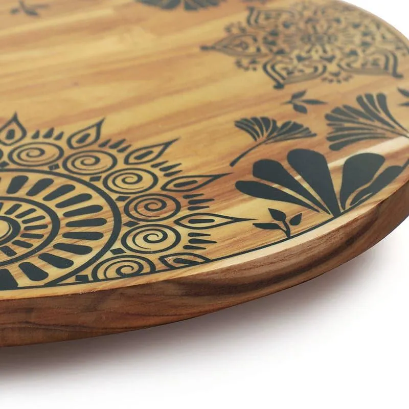Taavi Mandala Teak Wood Rotating Platter media 4